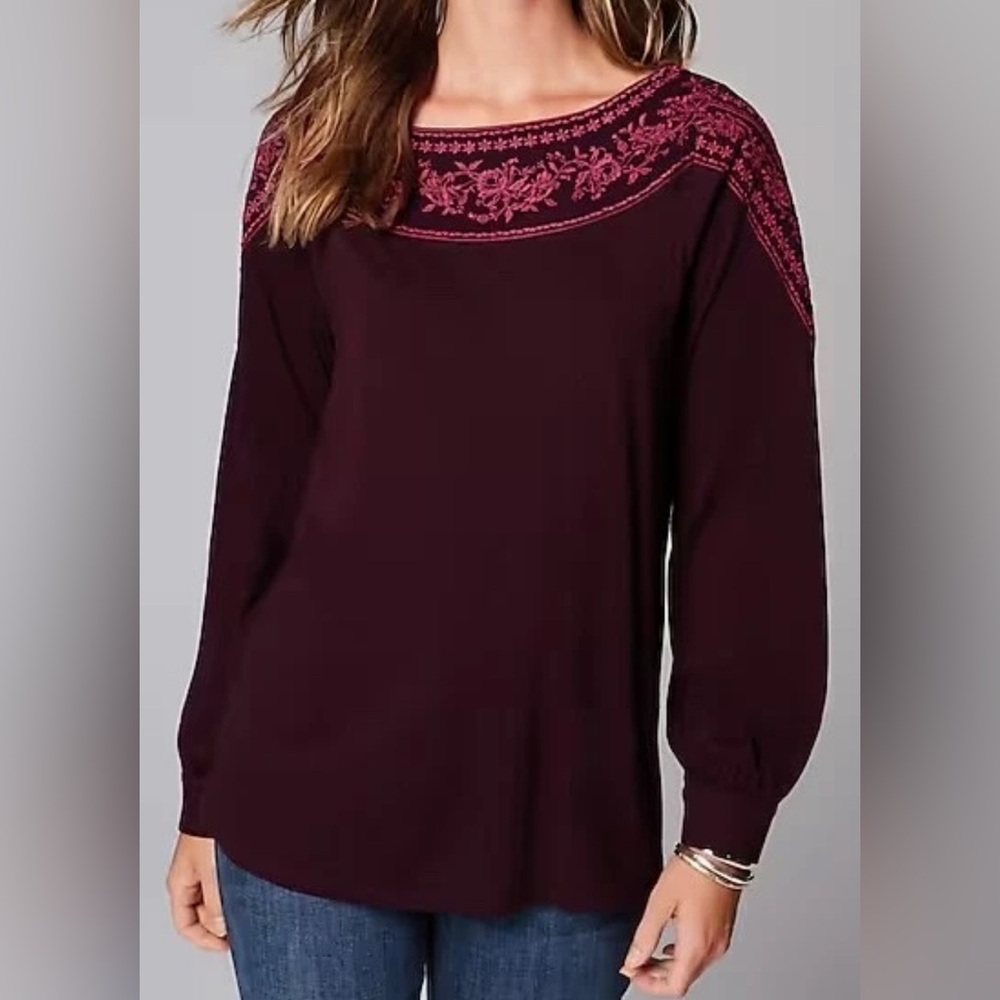 J. Jill Purple Top with Pink Embroidery New small